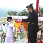 HUT RI ke-79. Kapolres Morowali Utara pimpin Upacara Penurunan Bendera Sang Merah Putih